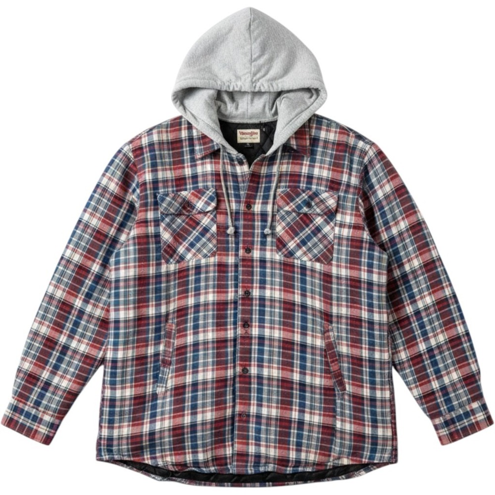 Wrangler Authentics Hooded Flannel Jacket 2XL Red Quilted Lined Outdoor Layering